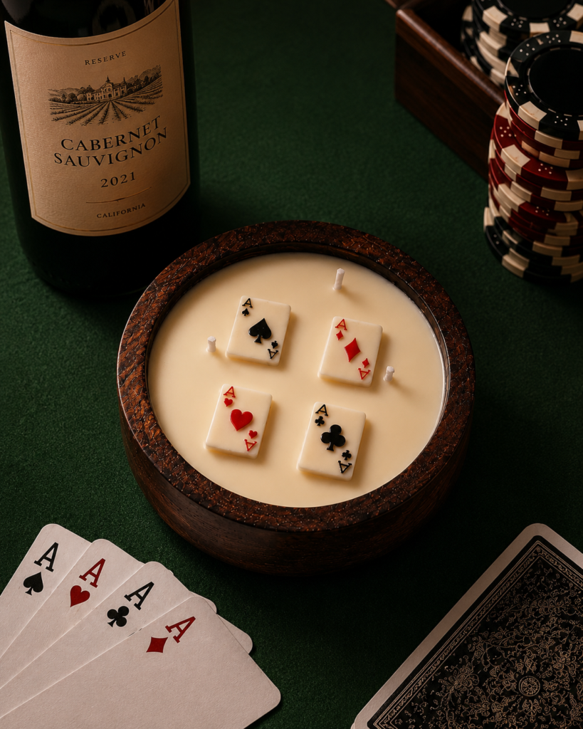 Aces in a wooden bowl Candle