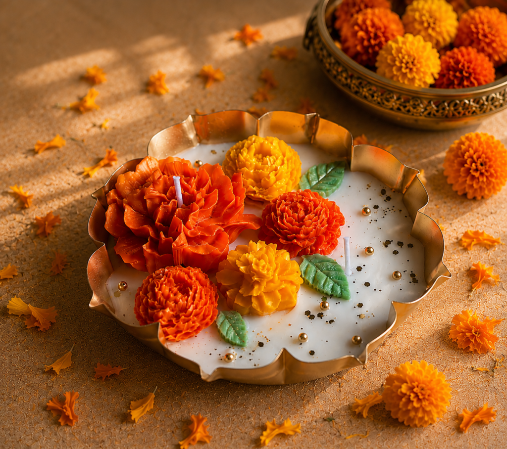 Marigold design in Lotus Urli