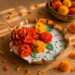 Marigold design in Lotus Urli