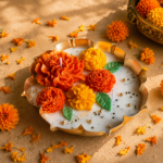 Marigold design in Lotus Urli