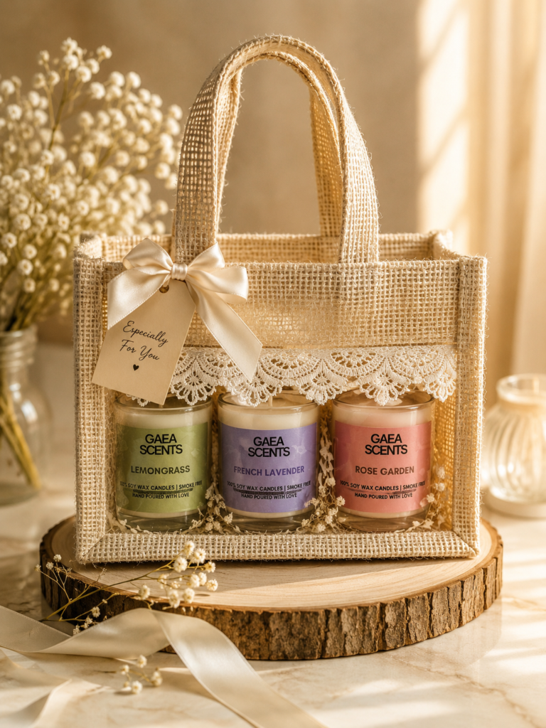 Set of 3 jar candles with Jute Bag