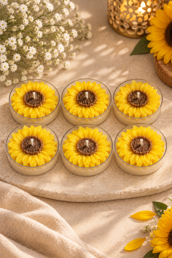 Jumbo tea lights with sunflower