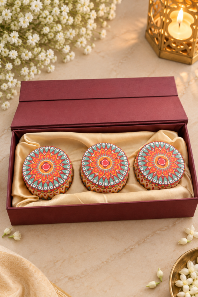 Set of 3 mandala jars in a gift box