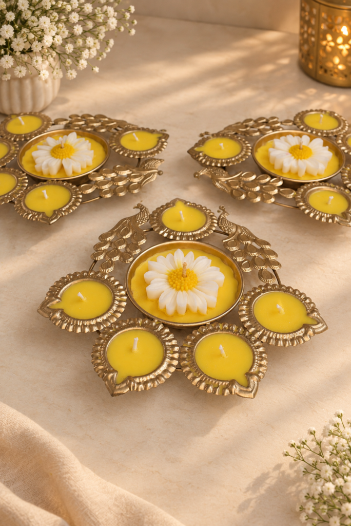 Peacock urli with 4 diya